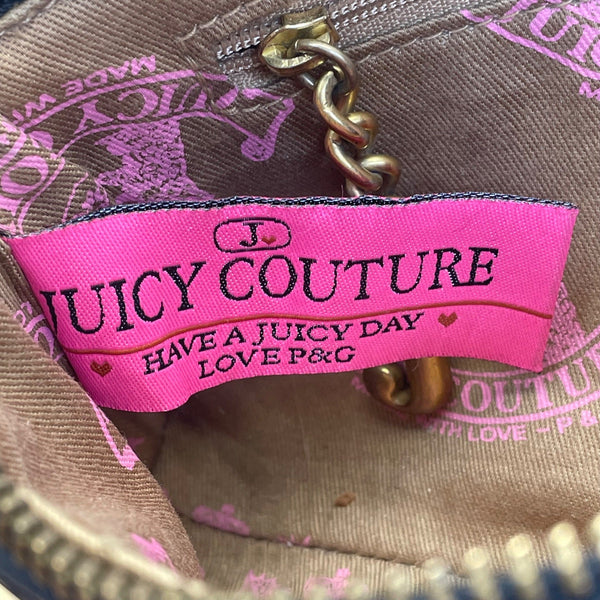 Juicy Couture Black Embossed Leather With Gold Chain Strap & Heart Charm Clutch