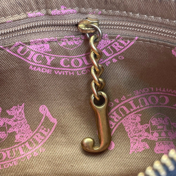 Juicy Couture Black Embossed Leather With Gold Chain Strap & Heart Charm Clutch