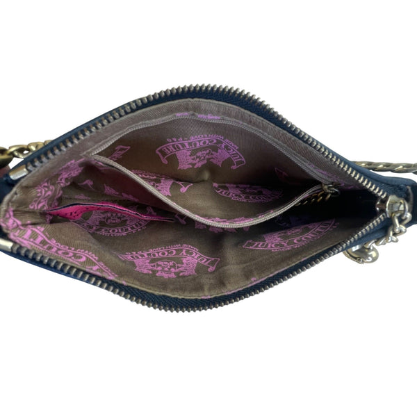 Juicy Couture Black Embossed Leather With Gold Chain Strap & Heart Charm Clutch