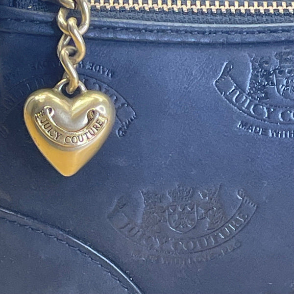 Juicy Couture Black Embossed Leather With Gold Chain Strap & Heart Charm Clutch