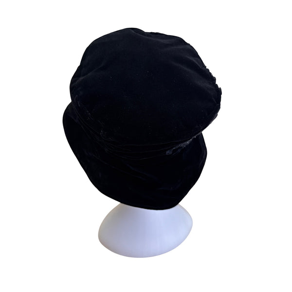 Black Velvet Bucket Hat With Decorative Lace & Beading Design For Women