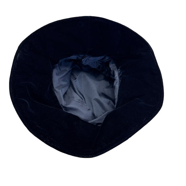 Black Velvet Bucket Hat With Decorative Lace & Beading Design For Women