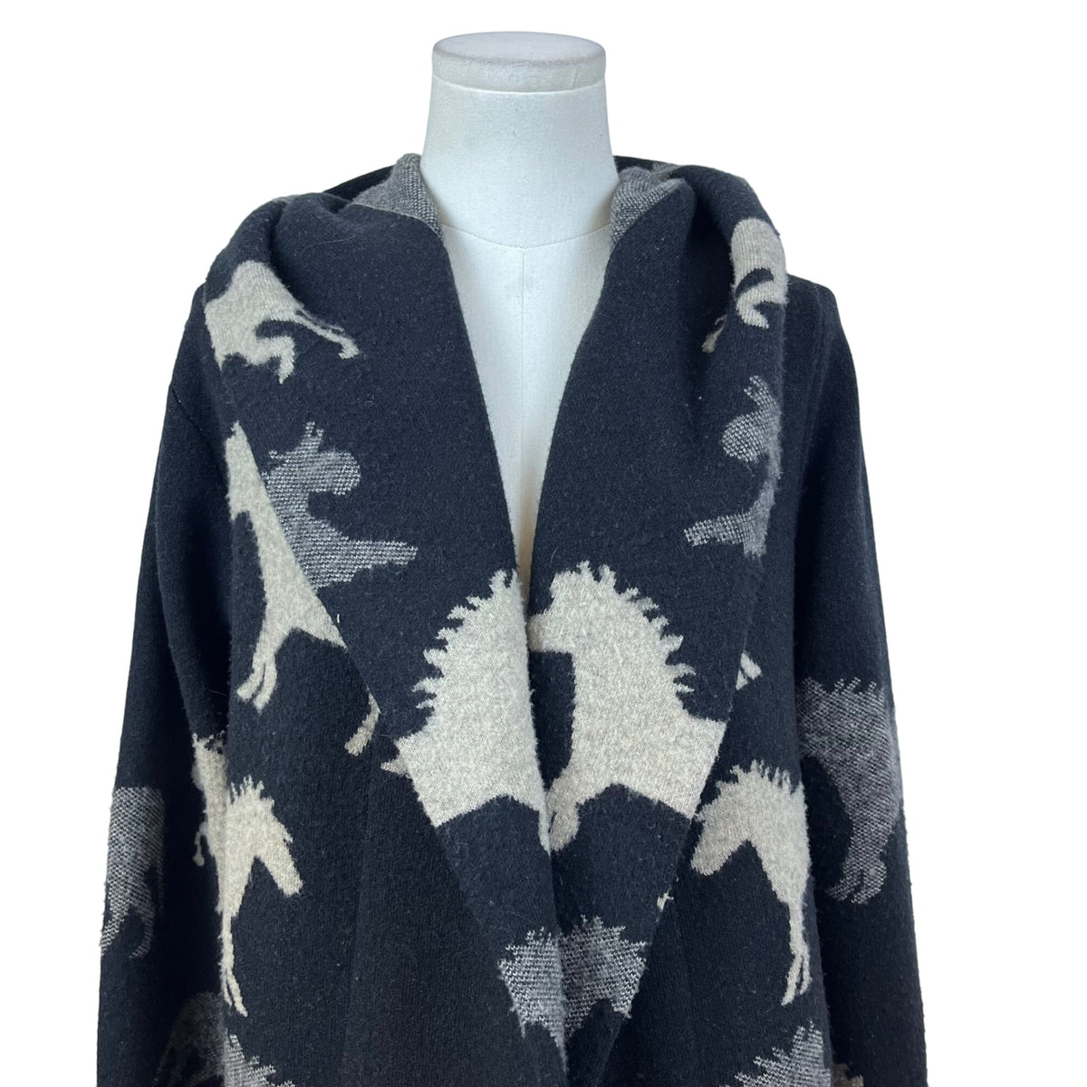 Field Flower Womens Black Wool Blend Hooded Cardigan With Horse Print Sz S