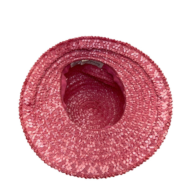 Beresford Womens Pink Straw Hat Woven Wide Brim Church Cloche Style Black Band Trim