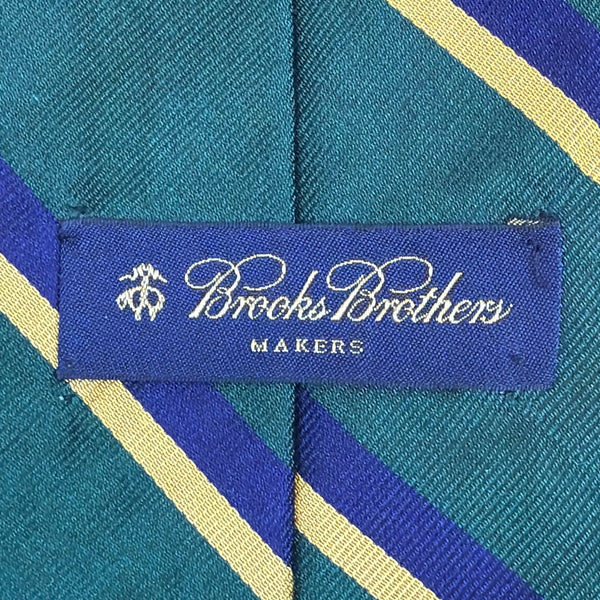 Vintage Brooks Brothers Green & Yellow Striped Silk Tie Classic Necktie