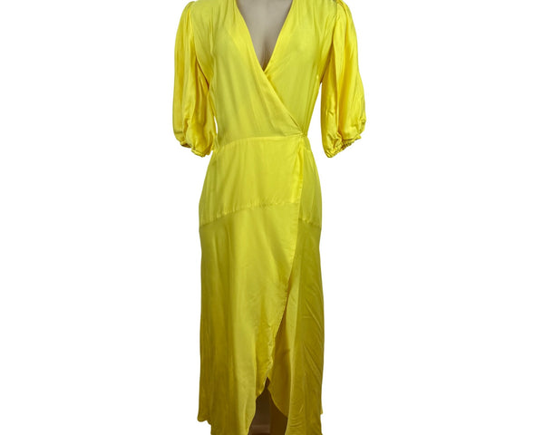 Liquorish Women’s Yellow Puff Sleeve Wrap Dress Size 8