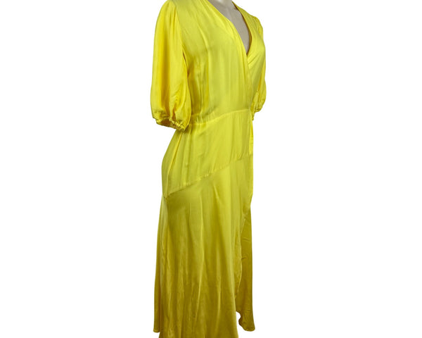Liquorish Women’s Yellow Puff Sleeve Wrap Dress Size 8