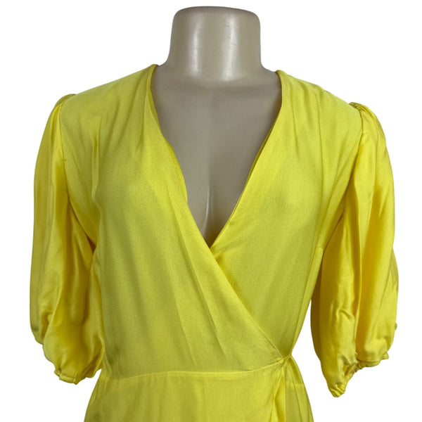 Liquorish Women’s Yellow Puff Sleeve Wrap Dress Size 8