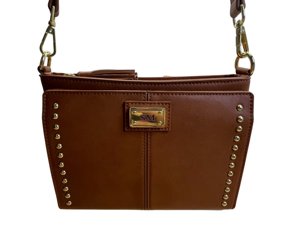 The Danbury Mint Women Brown Faux Leather Studded The Personalized Crossbody Bag
