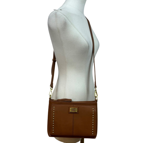 The Danbury Mint Women Brown Faux Leather Studded The Personalized Crossbody Bag