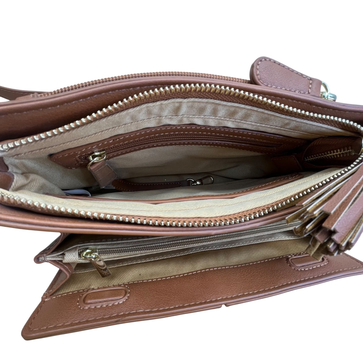 The Danbury Mint Women Brown Faux Leather Studded The Personalized Crossbody Bag