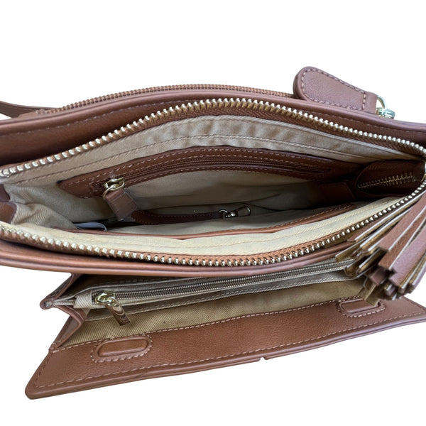 The Danbury Mint Women Brown Faux Leather Studded The Personalized Crossbody Bag