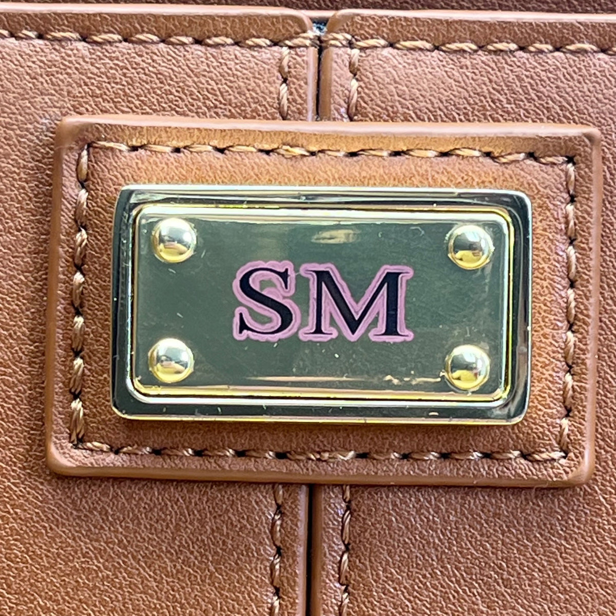 The Danbury Mint Women Brown Faux Leather Studded The Personalized Crossbody Bag