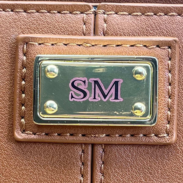 The Danbury Mint Women Brown Faux Leather Studded The Personalized Crossbody Bag
