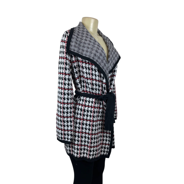 Anne Klein Womens Houndstooth Belted Cardigan Sweater S