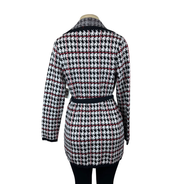 Anne Klein Womens Houndstooth Belted Cardigan Sweater S