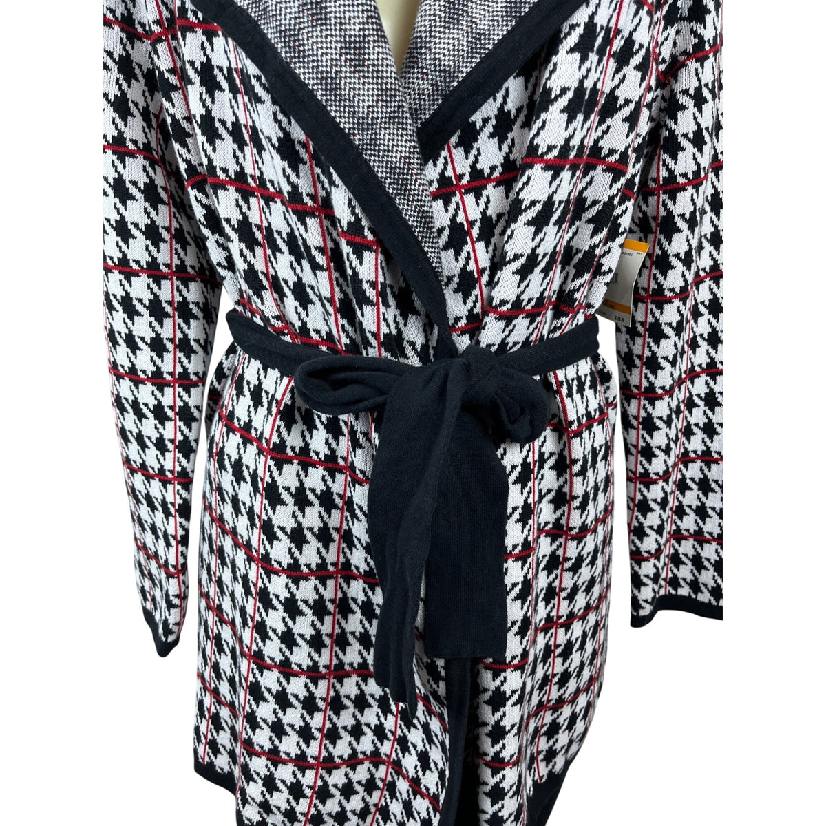 Anne Klein Womens Houndstooth Belted Cardigan Sweater S