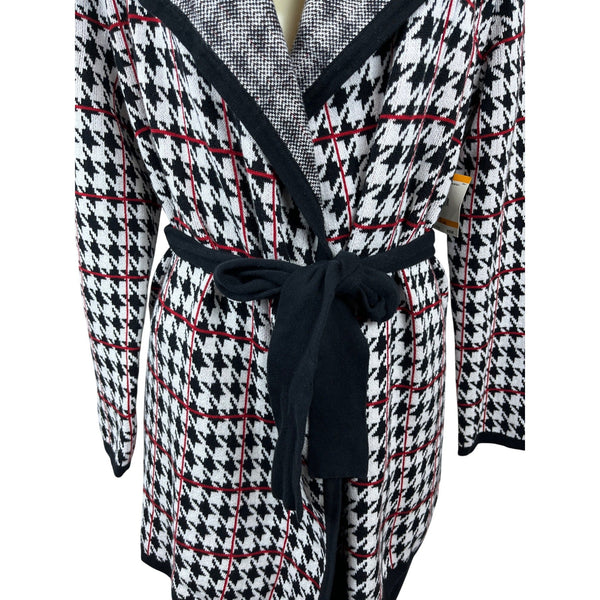 Anne Klein Womens Houndstooth Belted Cardigan Sweater S