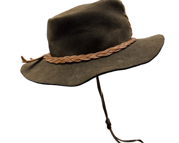 Suede Leather Handmade Australian Cowboy Western Hat Braided Band w/ Chin Strap