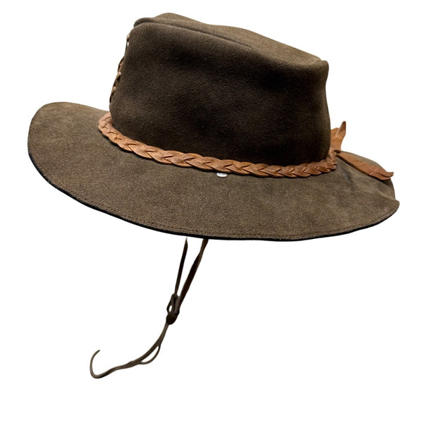Suede Leather Handmade Australian Cowboy Western Hat Braided Band w/ Chin Strap