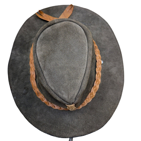 Suede Leather Handmade Australian Cowboy Western Hat Braided Band w/ Chin Strap