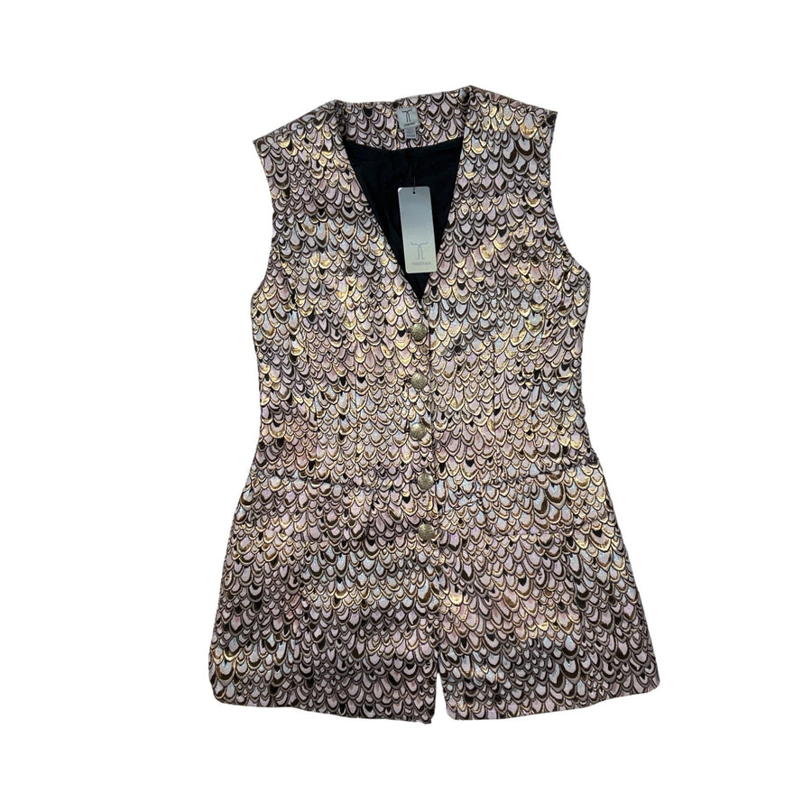 Vintage 90s Tristan Women's Pink Sparkly Metallic Gold Scale Design Vest XS - NWT