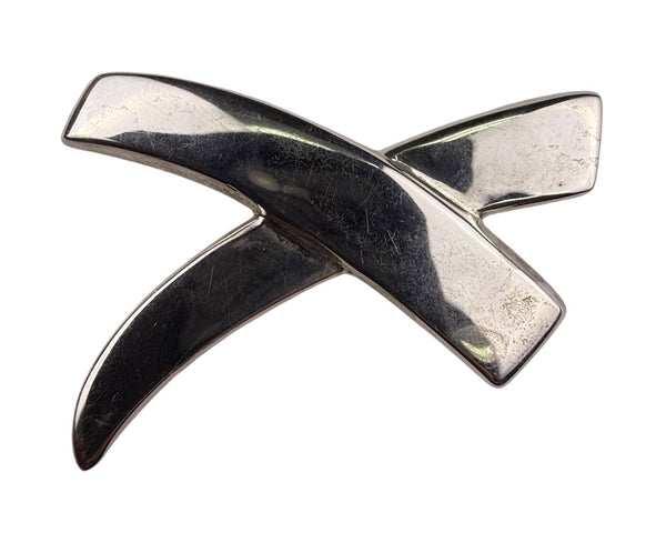 Sterling Silver Mexican Modernist Crossed Ribbon Brooch Pin 925 Marked