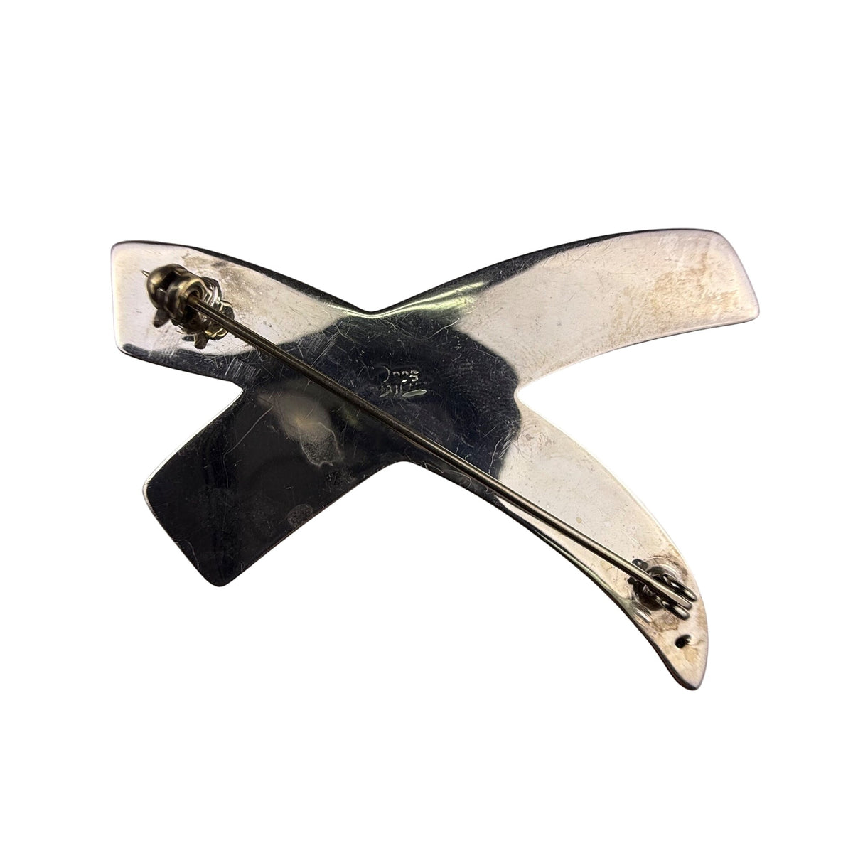 Sterling Silver Mexican Modernist Crossed Ribbon Brooch Pin 925 Marked