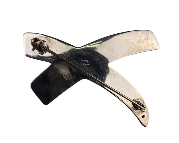 Sterling Silver Mexican Modernist Crossed Ribbon Brooch Pin 925 Marked