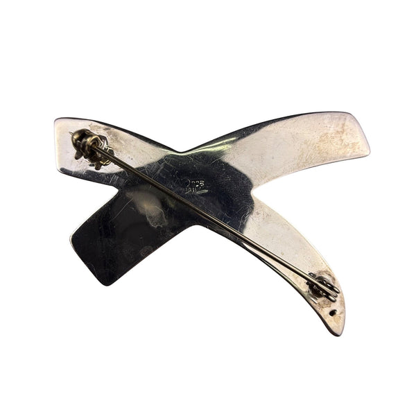 Sterling Silver Mexican Modernist Crossed Ribbon Brooch Pin 925 Marked