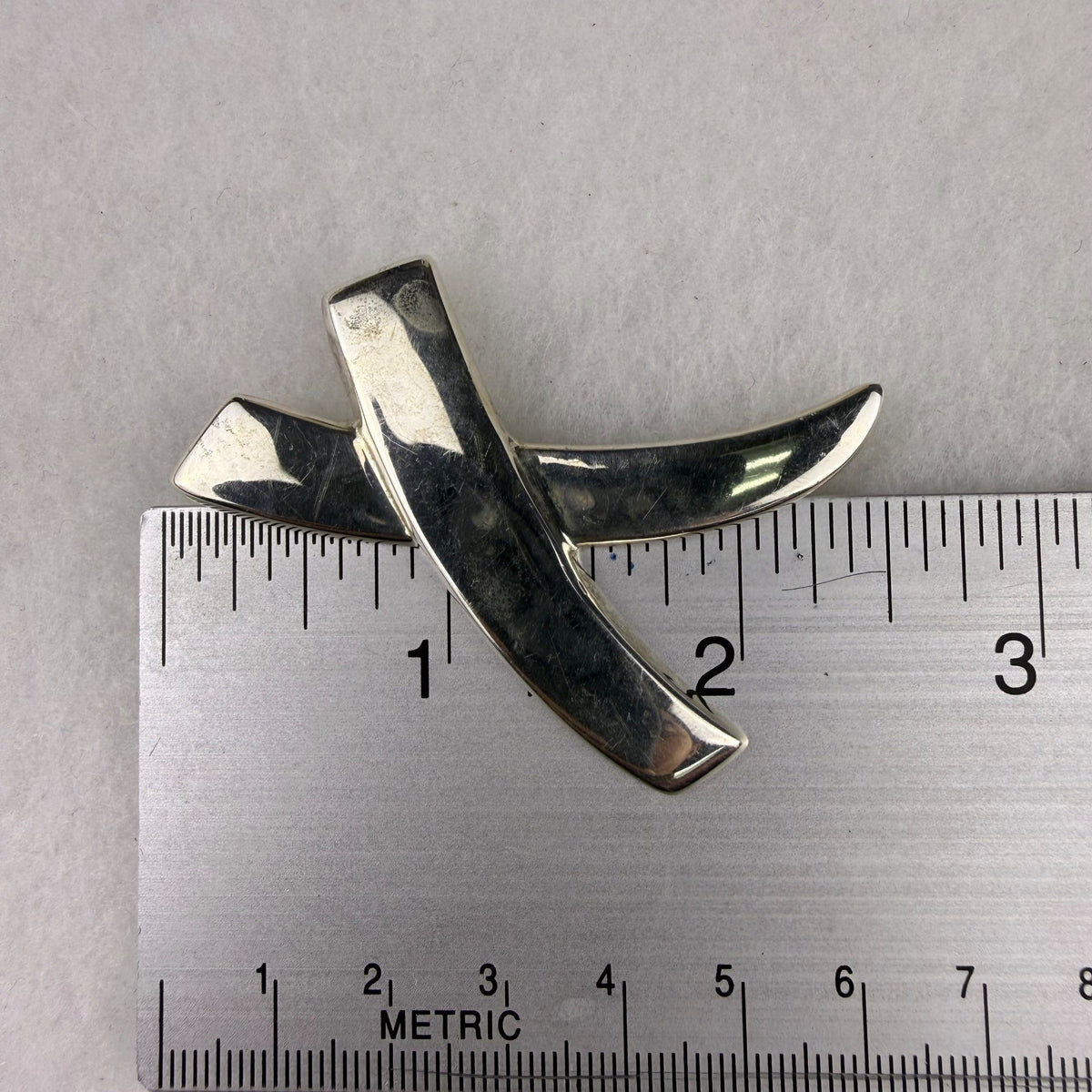 Sterling Silver Mexican Modernist Crossed Ribbon Brooch Pin 925 Marked