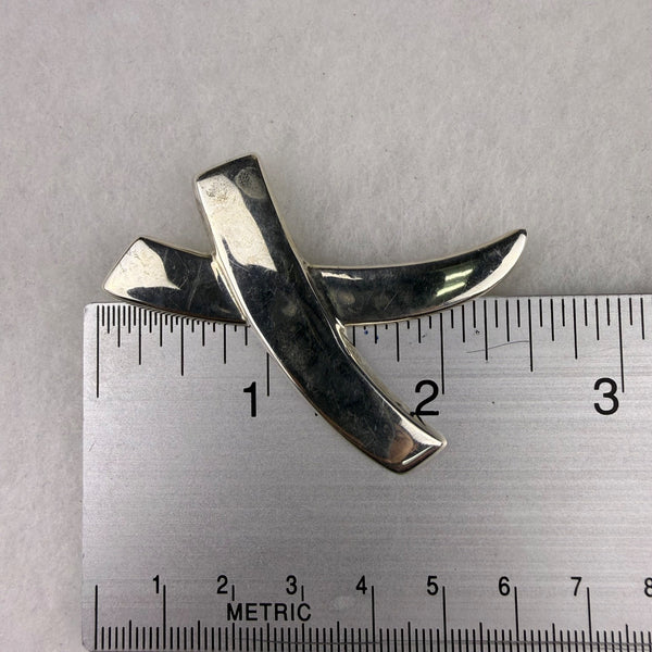 Sterling Silver Mexican Modernist Crossed Ribbon Brooch Pin 925 Marked
