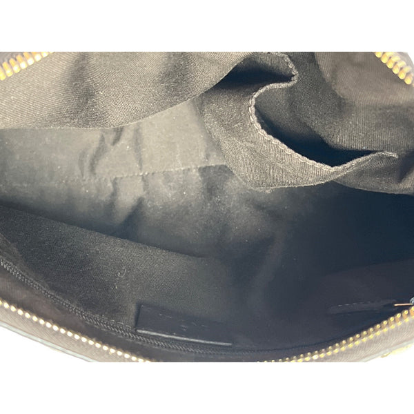 Gucci Beige & Brown Monogram Canvas Leather Handbag With Gold Accents & Top Handle