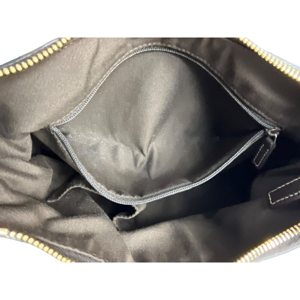 Gucci Beige & Brown Monogram Canvas Leather Handbag With Gold Accents & Top Handle
