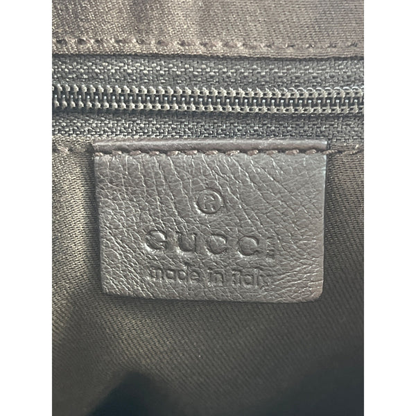 Gucci Beige & Brown Monogram Canvas Leather Handbag With Gold Accents & Top Handle