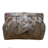 Vintage 80s J. Renee Beige Snake-Embossed Gold Accent Crossbody Clutch Bag Sz M