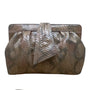 Vintage 80s J. Renee Beige Snake-Embossed Gold Accent Crossbody Clutch Bag Sz M