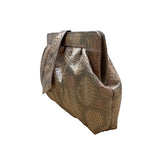 Vintage 80s J. Renee Beige Snake-Embossed Gold Accent Crossbody Clutch Bag Sz M