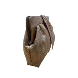 Vintage 80s J. Renee Beige Snake-Embossed Gold Accent Crossbody Clutch Bag Sz M