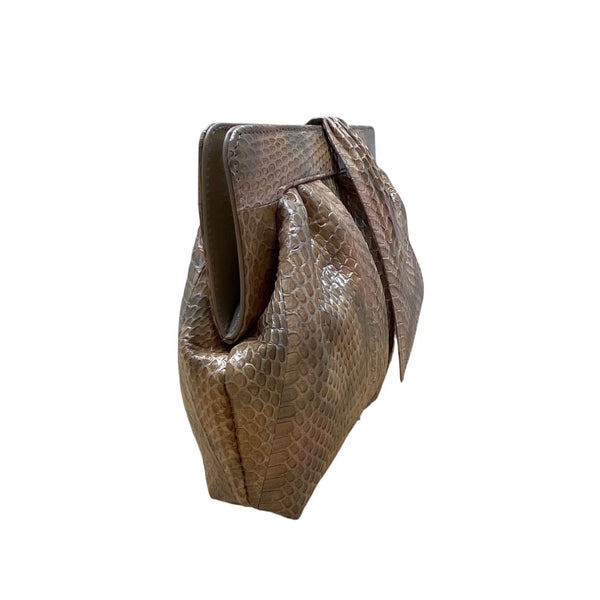 Vintage 80s J. Renee Beige Snake-Embossed Gold Accent Crossbody Clutch Bag Sz M