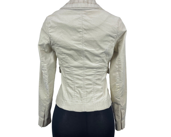 22 Double Breasted Beige Long Sleeve Wide Lapel Blazer Jacket Womens Sz P