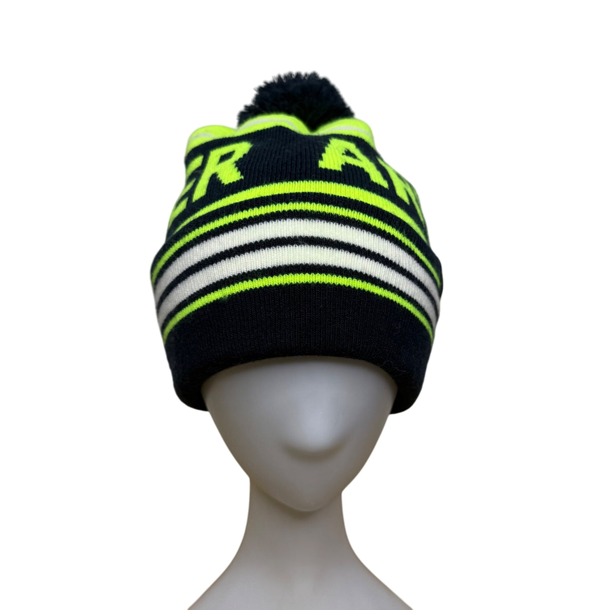Under Armour Unisex Navy Neon Green Knit Pom Beanie Hat One Size Warm Striped OSFA