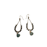 Handcrafted Teardrop Wire Earrings With Blue Stone & Black Bead Accents