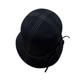 Nordstrom Womens Black Wool Felt Bucket Hat With White Stitch Detailing & Side Bow Accent