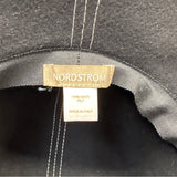 Nordstrom Womens Black Wool Felt Bucket Hat With White Stitch Detailing & Side Bow Accent