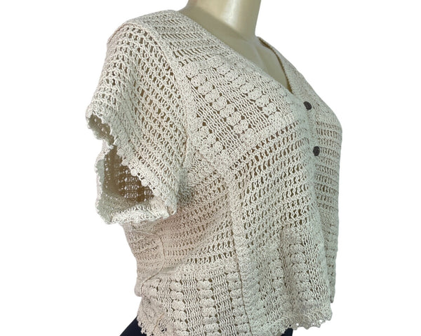 Ninety Clothing Co Knit Button-Front Short-Sleeve Cardigan Top Beige Size S