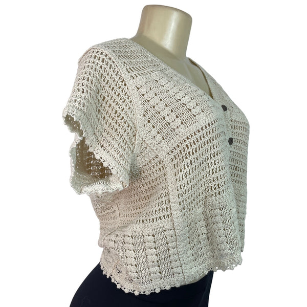 Ninety Clothing Co Knit Button-Front Short-Sleeve Cardigan Top Beige Size S