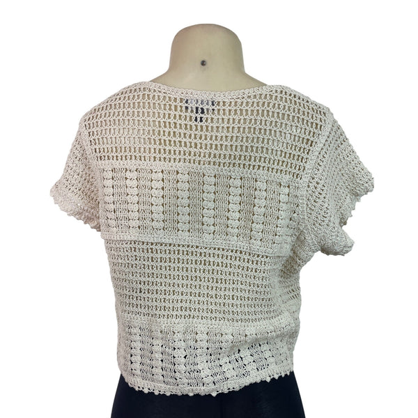 Ninety Clothing Co Knit Button-Front Short-Sleeve Cardigan Top Beige Size S