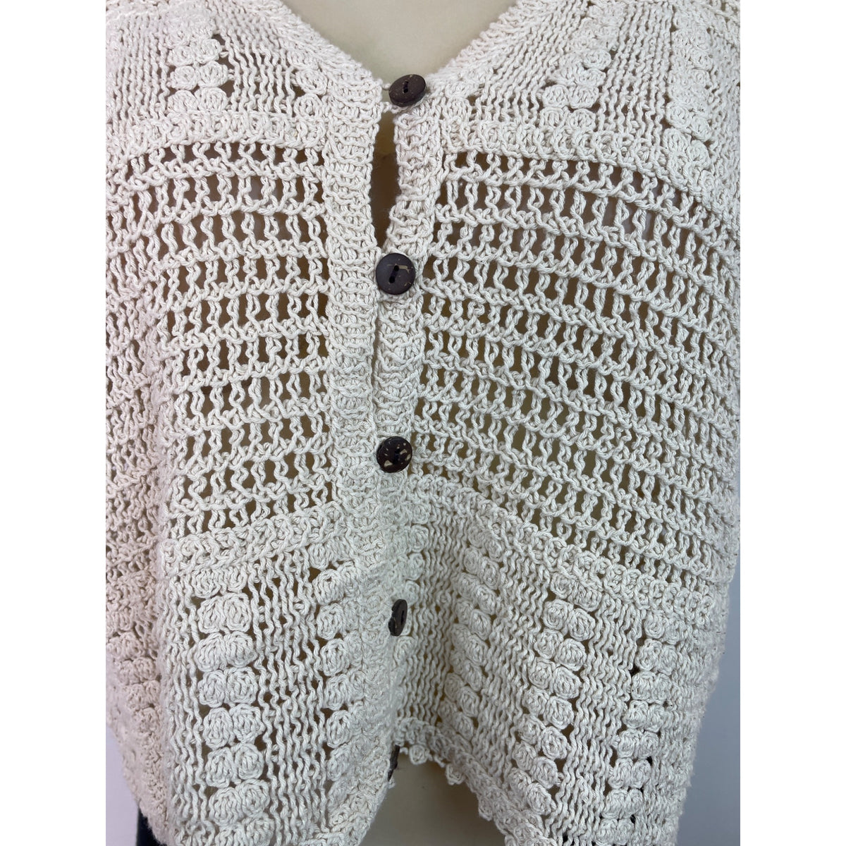 Ninety Clothing Co Knit Button-Front Short-Sleeve Cardigan Top Beige Size S