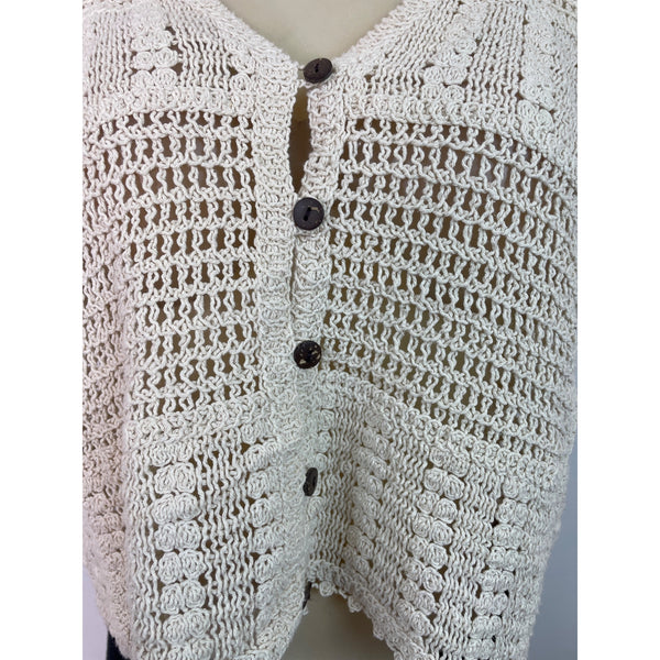 Ninety Clothing Co Knit Button-Front Short-Sleeve Cardigan Top Beige Size S